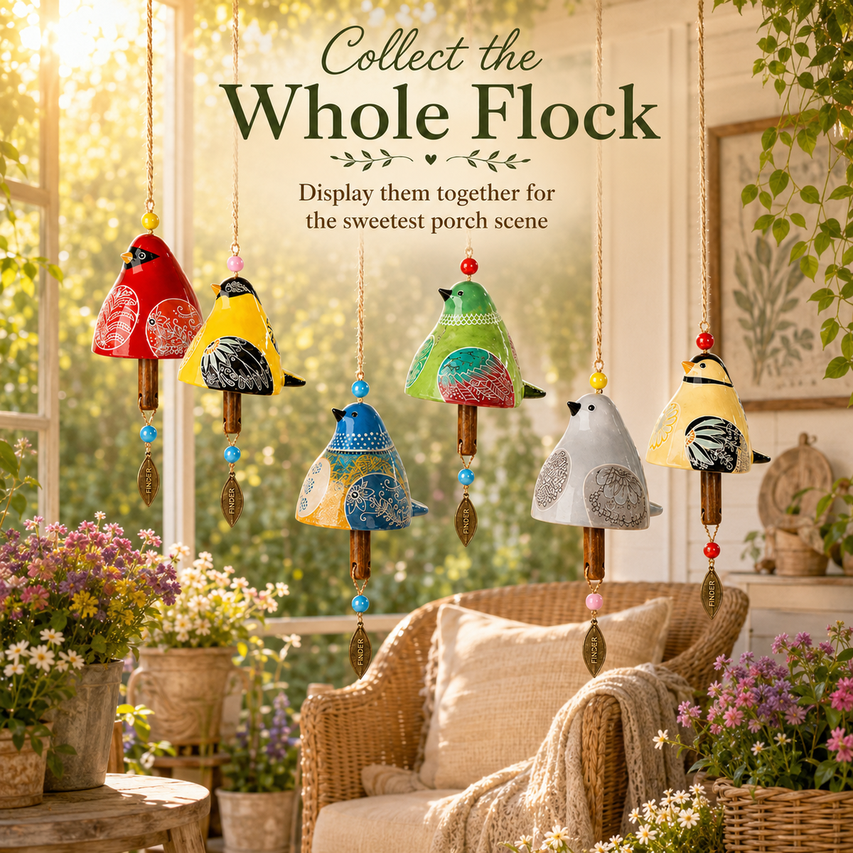 ✨ Hand-Painted Resin Bird Wind Chime, Colorful Folk Art Garden Hanging Decor🎁