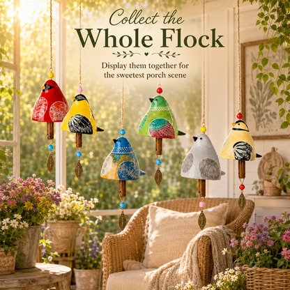 ✨ Hand-Painted Resin Bird Wind Chime, Colorful Folk Art Garden Hanging Decor🎁