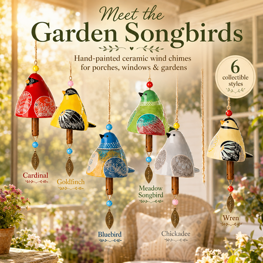 ✨ Hand-Painted Resin Bird Wind Chime, Colorful Folk Art Garden Hanging Decor🎁