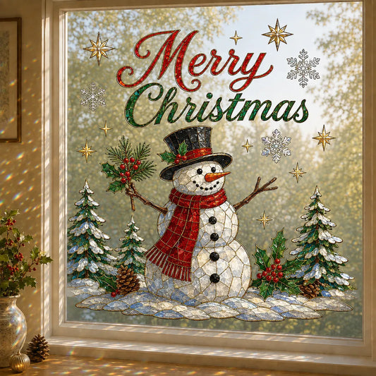 🎄Christmas Window Scene Decor – 28×28in Festive Snowman & Angel Holiday Art