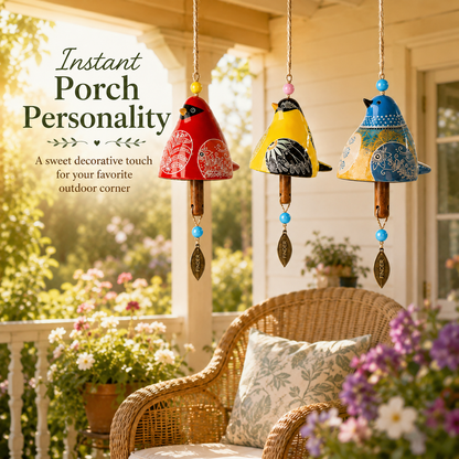 ✨ Hand-Painted Resin Bird Wind Chime, Colorful Folk Art Garden Hanging Decor🎁