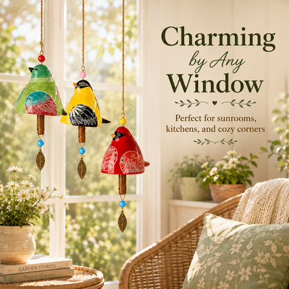 ✨ Hand-Painted Resin Bird Wind Chime, Colorful Folk Art Garden Hanging Decor🎁