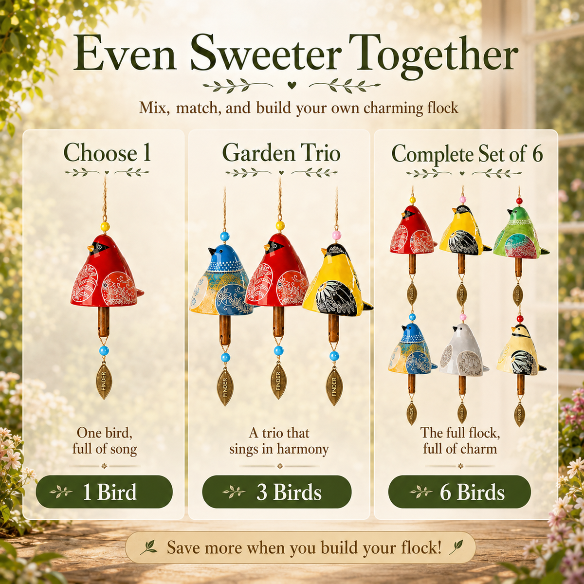 ✨ Hand-Painted Resin Bird Wind Chime, Colorful Folk Art Garden Hanging Decor🎁