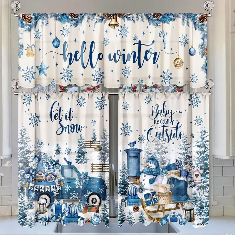🎄3-Piece Christmas Kitchen Curtain Set | Water-Resistant Valance & Tier Curtains🏡
