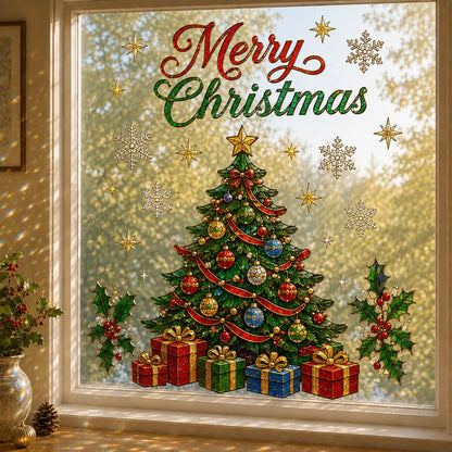 🎄Christmas Window Scene Decor – 28×28in Festive Snowman & Angel Holiday Art