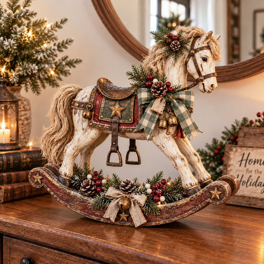🎠Vintage Christmas Rocking Horse - Rustic Farmhouse Holiday Tabletop Decor 🎁