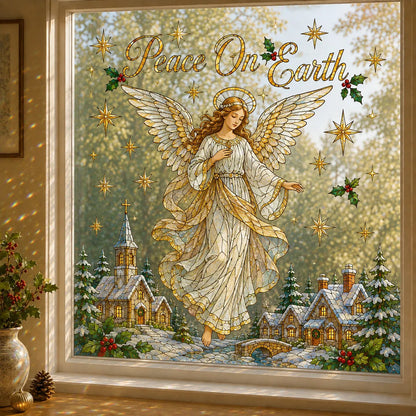 🎄Christmas Window Scene Decor – 28×28in Festive Snowman & Angel Holiday Art