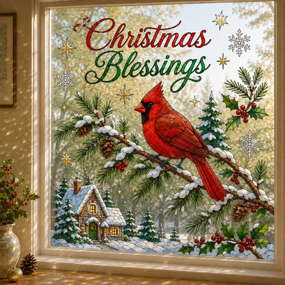🎄Christmas Window Scene Decor – 28×28in Festive Snowman & Angel Holiday Art