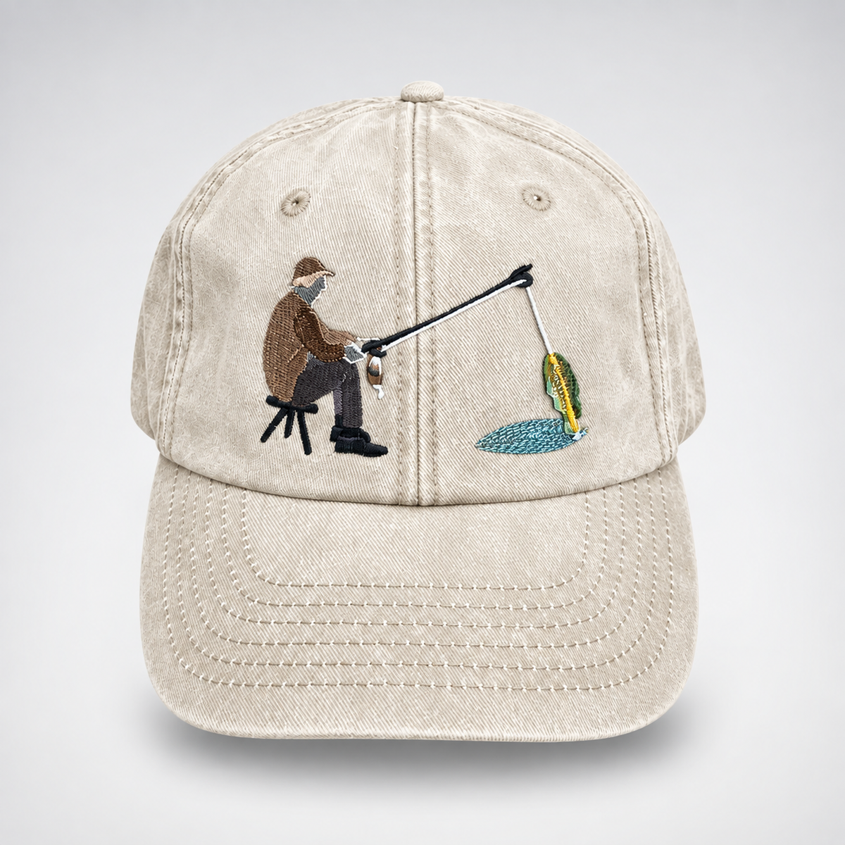 🎣 Catch of the Day Interactive Fishing Cap –🎁 Vintage Washed Moving Fish Hat