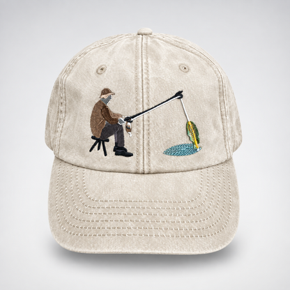 🎣 Catch of the Day Interactive Fishing Cap –🎁 Vintage Washed Moving Fish Hat