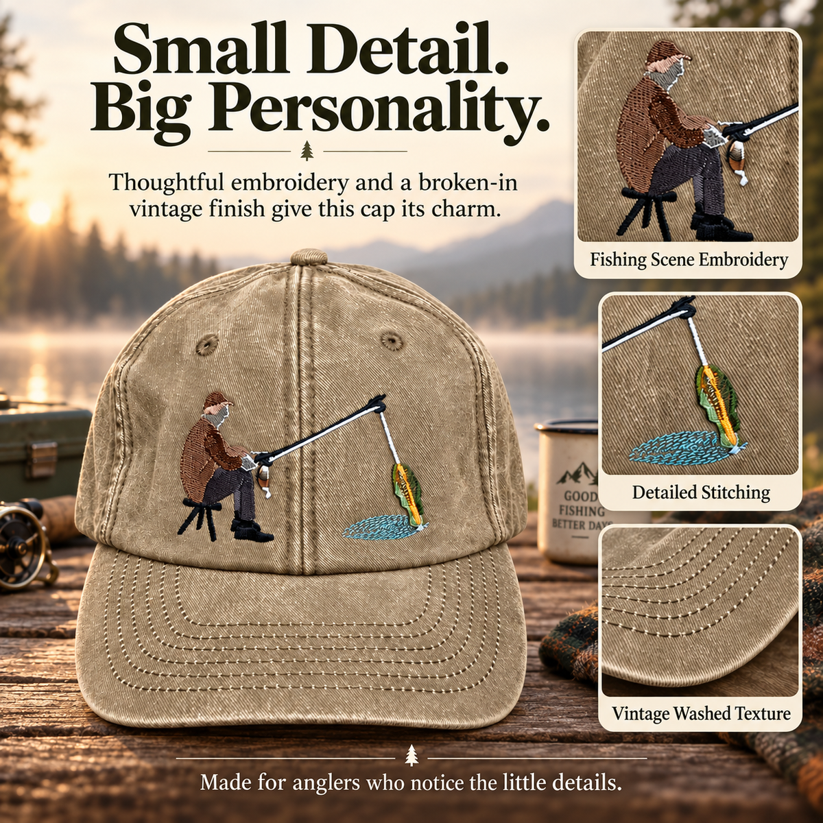 🎣 Catch of the Day Interactive Fishing Cap –🎁 Vintage Washed Moving Fish Hat