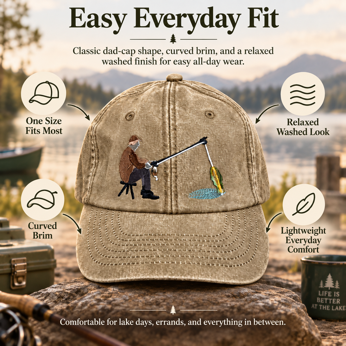 🎣 Catch of the Day Interactive Fishing Cap –🎁 Vintage Washed Moving Fish Hat