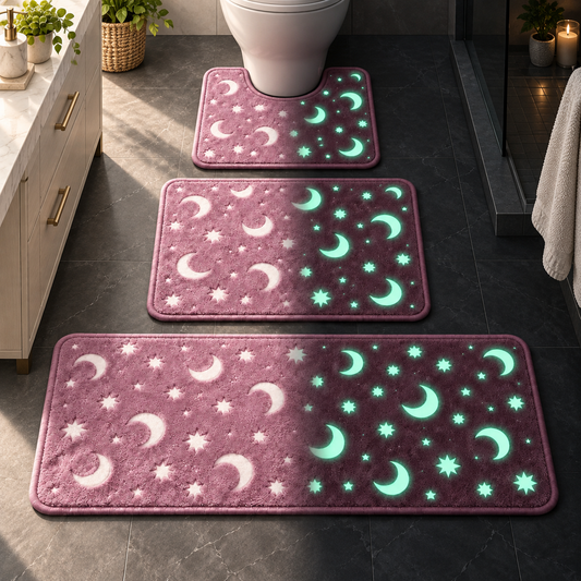 🌙 Haunted Moonlight Glow Bath Mat Set – 3-Piece Halloween Celestial Floor Decor