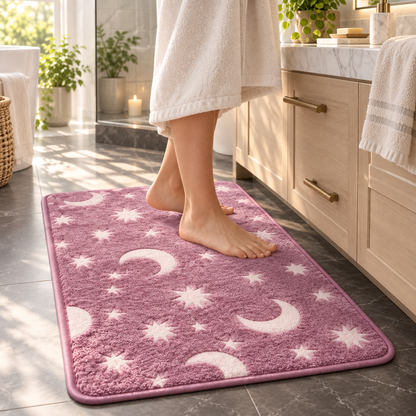 🌙 Haunted Moonlight Glow Bath Mat Set – 3-Piece Halloween Celestial Floor Decor