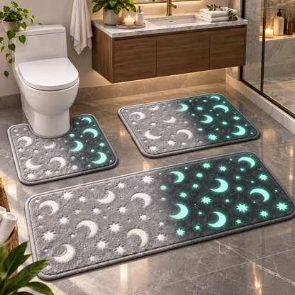 🌙 Haunted Moonlight Glow Bath Mat Set – 3-Piece Halloween Celestial Floor Decor