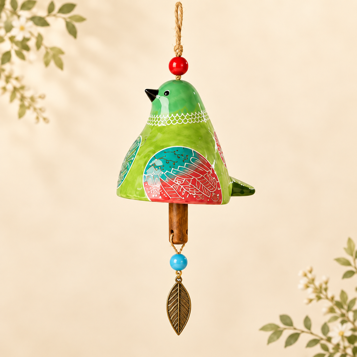 ✨ Hand-Painted Resin Bird Wind Chime, Colorful Folk Art Garden Hanging Decor🎁