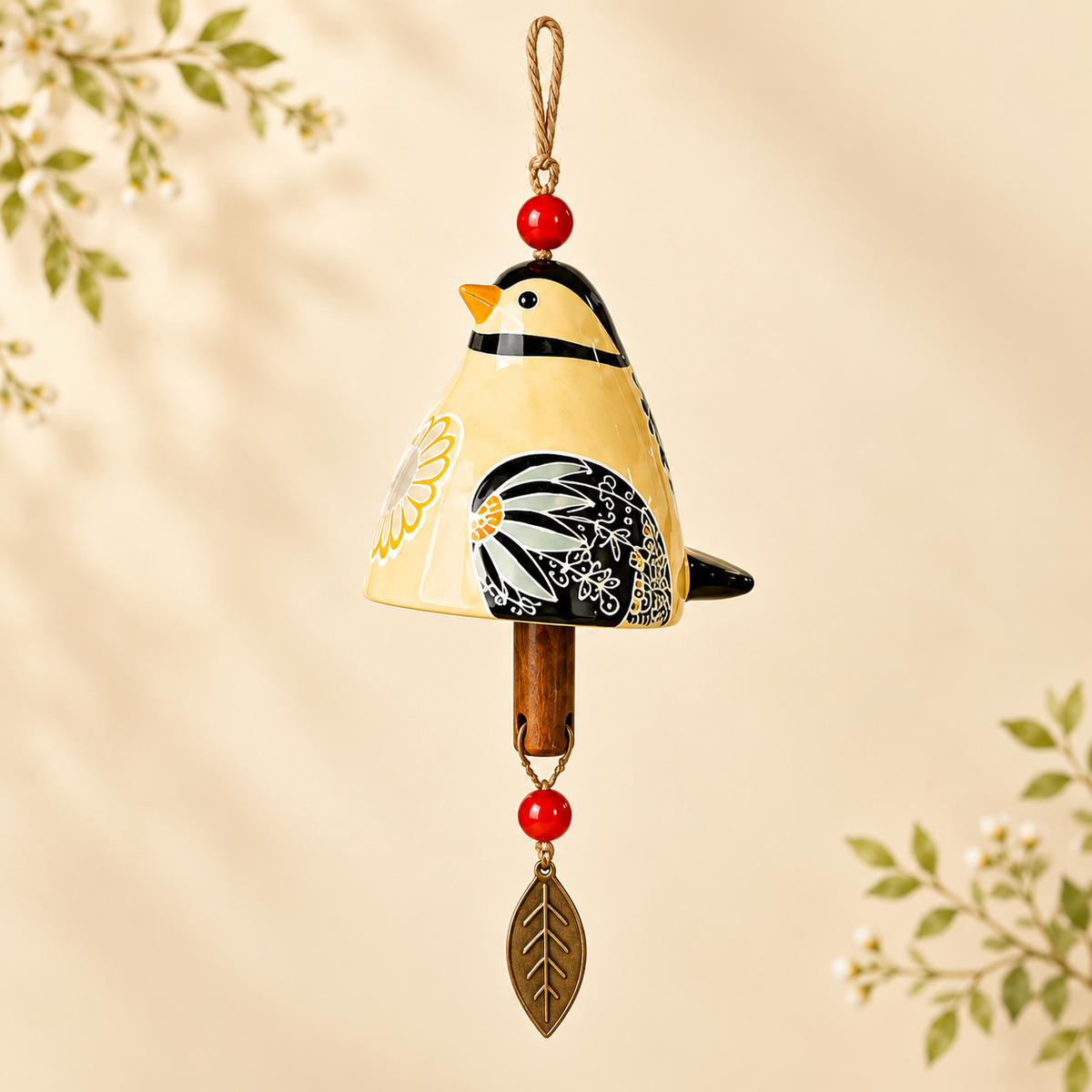 ✨ Hand-Painted Resin Bird Wind Chime, Colorful Folk Art Garden Hanging Decor🎁