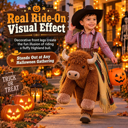 Plush Bull Rider Ride‑On Kids Costume, Adjustable Harness Toddler Halloween Outfit