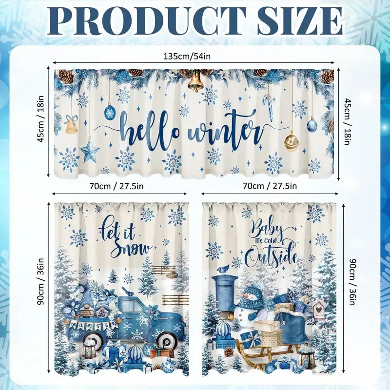 🎄3-Piece Christmas Kitchen Curtain Set | Water-Resistant Valance & Tier Curtains🏡
